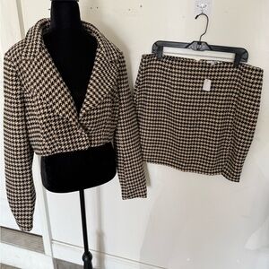 Fashion Nova Black and Tan Houndstooth Blazer Set